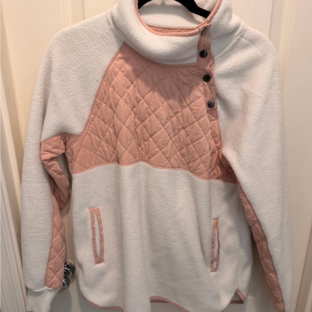 Abercrombie Quilted Panel Pullover fleece - White & Blush Pink